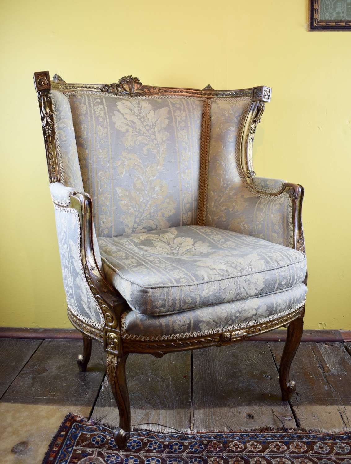 French Giltwood Wingback Armchair in Louis XVI Style