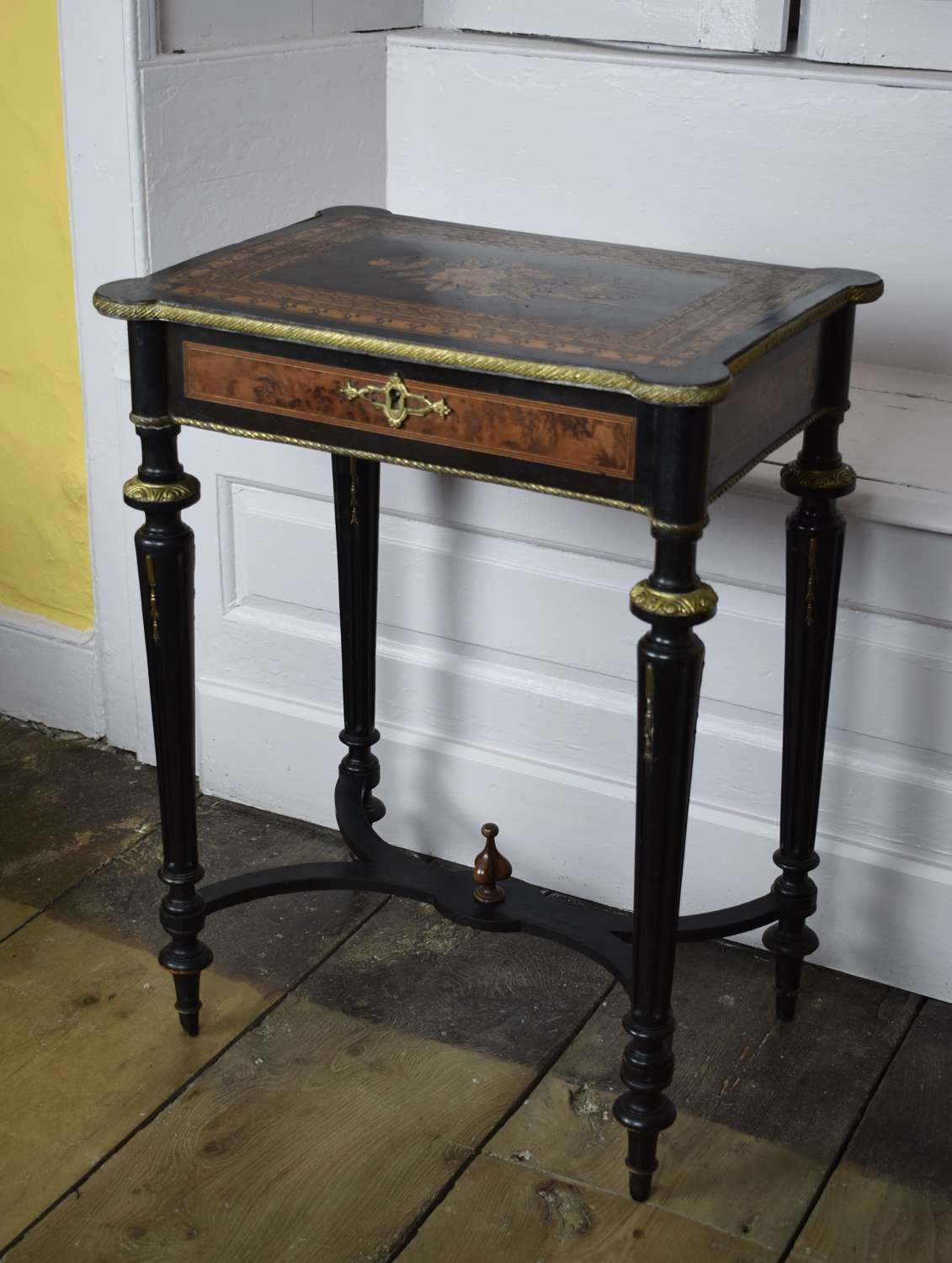 French Napoleon III Marquetry Inlaid Sewing Table