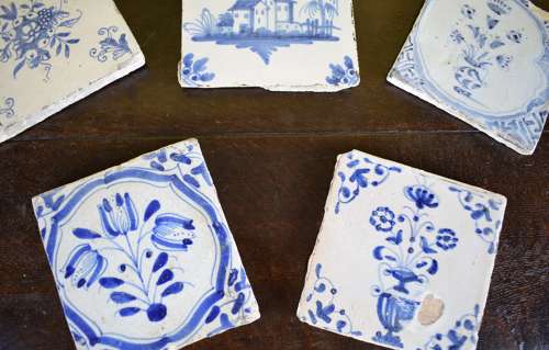 Five Various Delft Blue & White Tiles