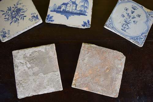 Five Various Delft Blue & White Tiles