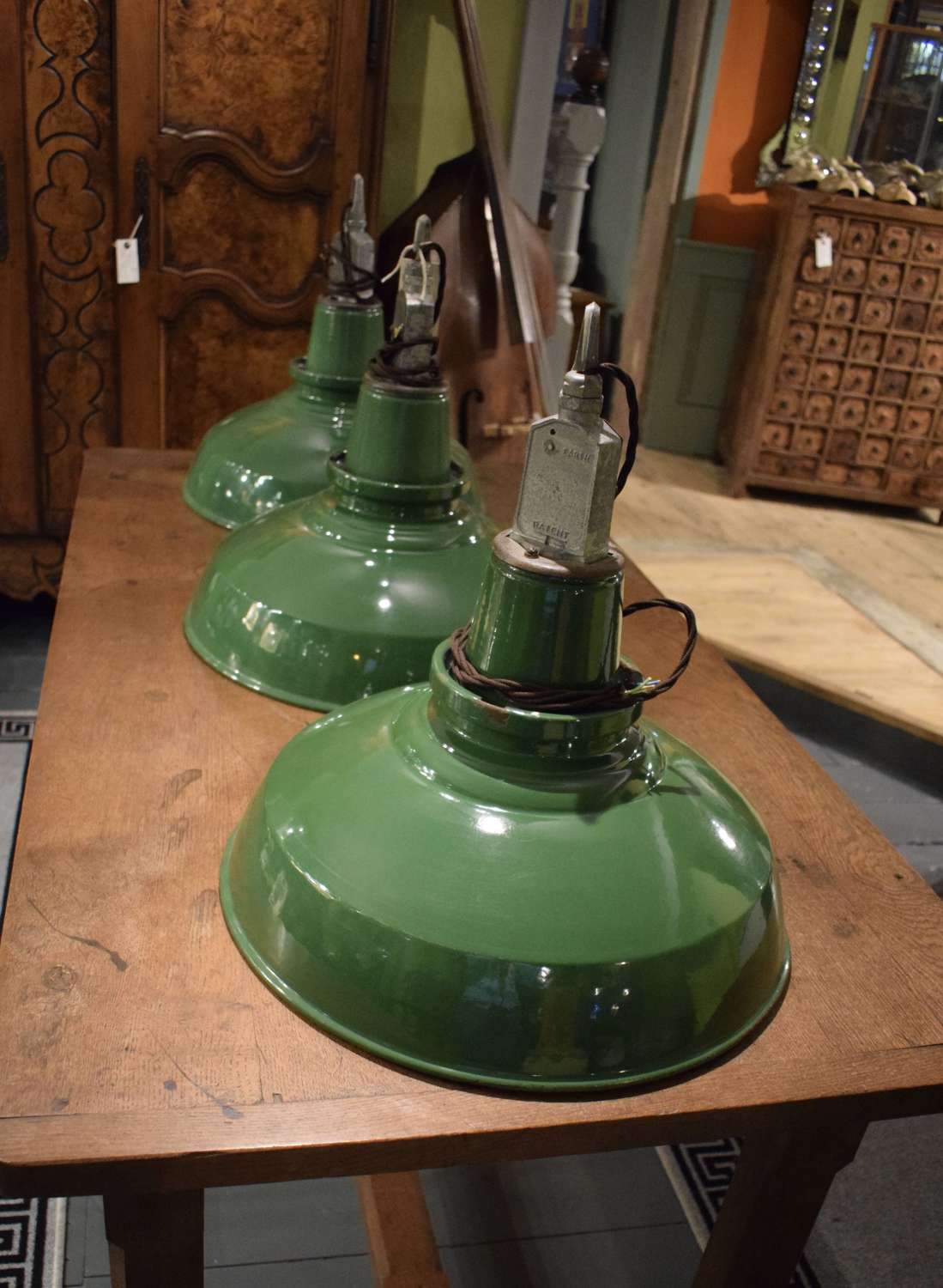 Vintage Green Enamel Industrial Pendant Lamps