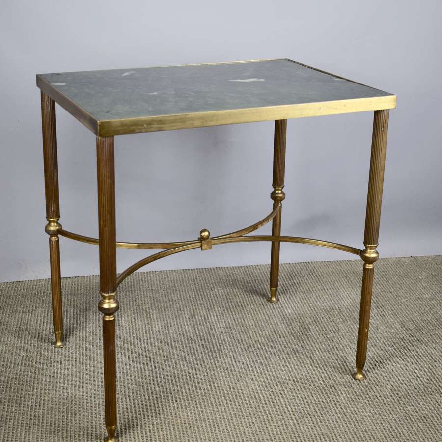 1970's Brass Side Table with faux marble top