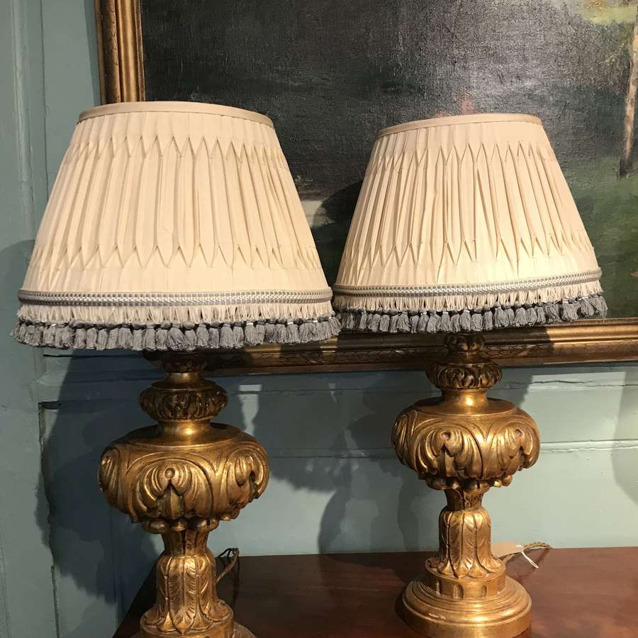 Pair of Carved & Giltwood Table Lamps