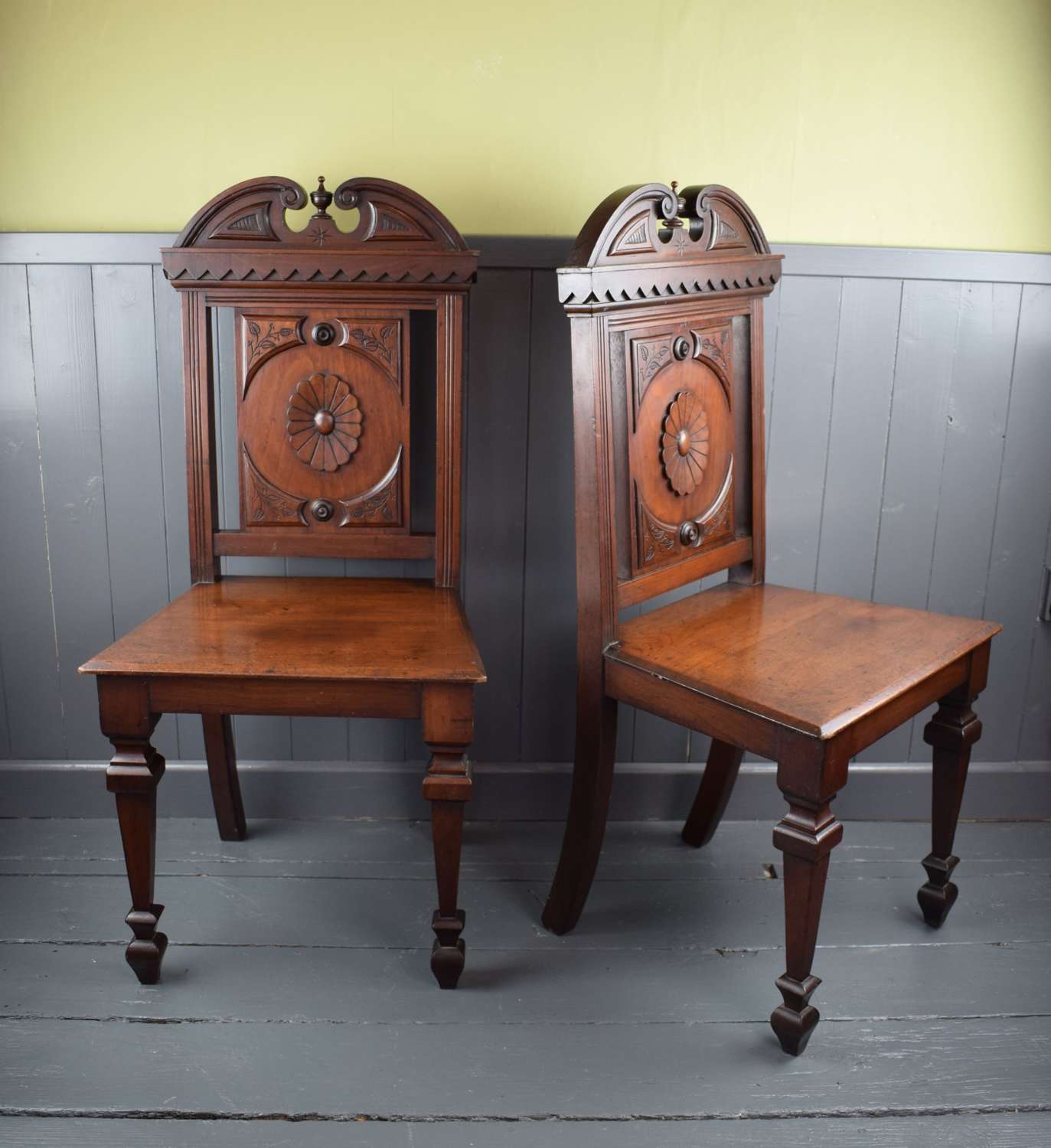 Pair of Victorian Mahogany Hall Chairs