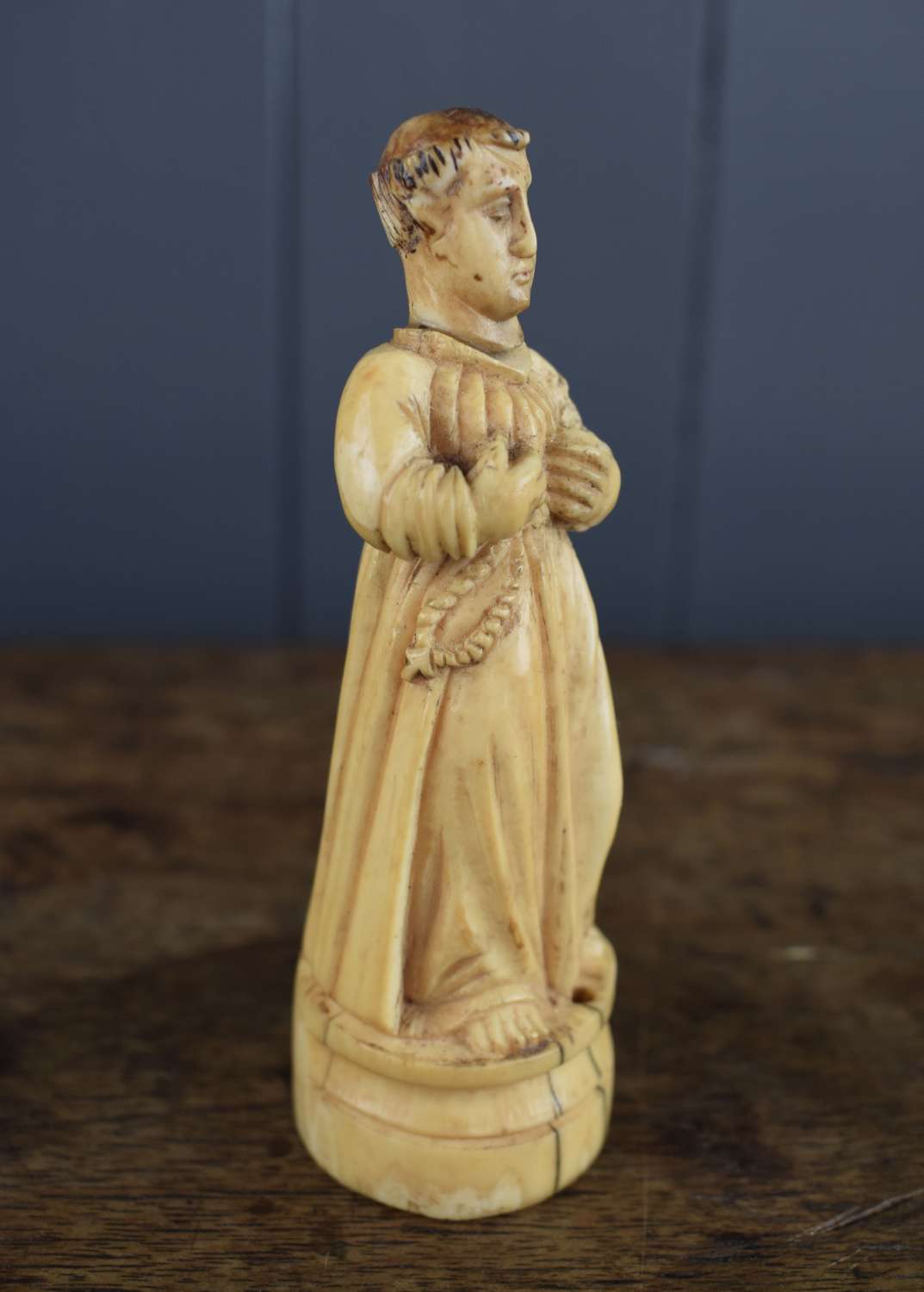 17th Century Carved Walrus Ivory Figure of a Monk