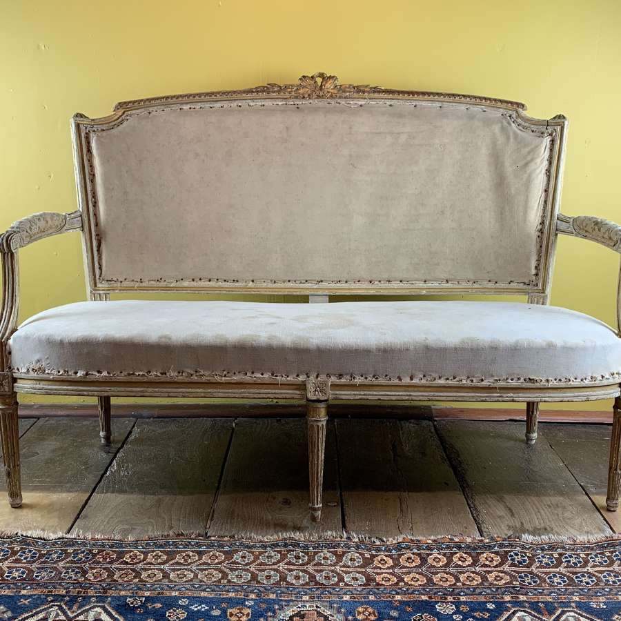 Antique French Painted & Giltwood Sofa in Louis XVI Style
