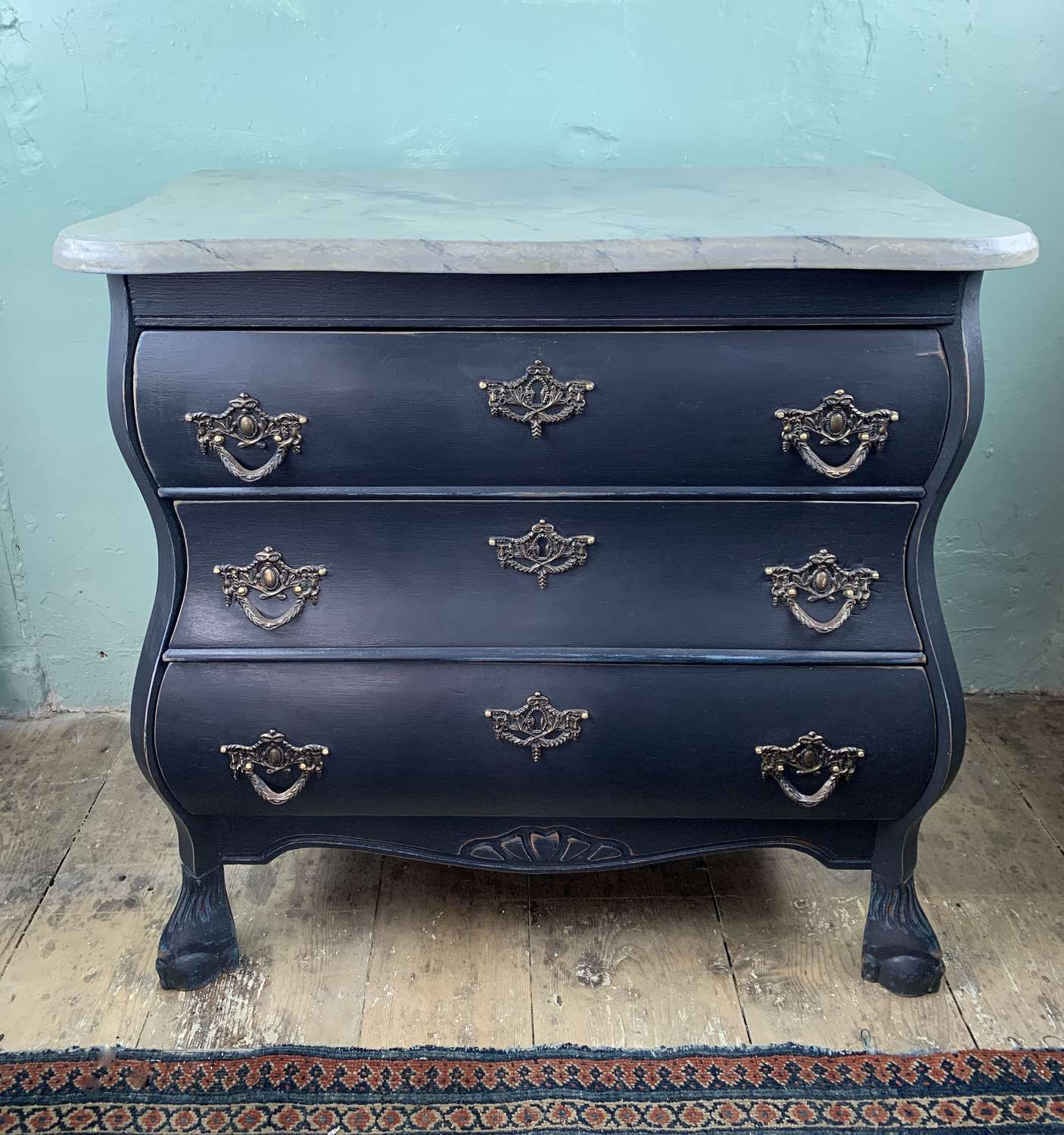 Small Dutch Style Painted Bombe Commode with Faux Marble Top