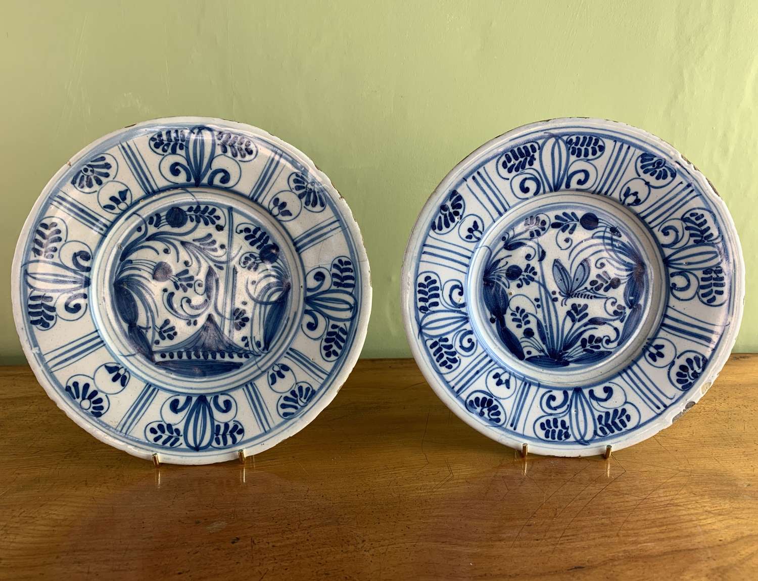 Pair of Delft Blue & White Tin Glaze Plates, mid 18th Century