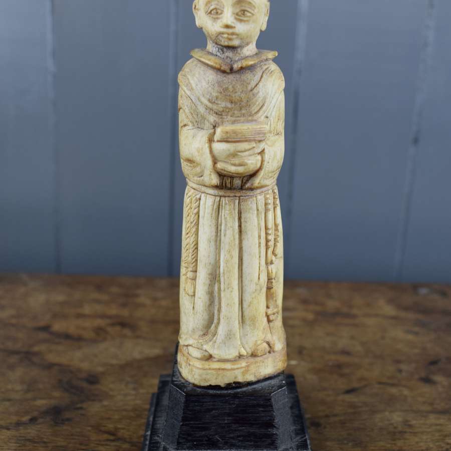 Antique Colonial Carved Bone Figure of St Anthony