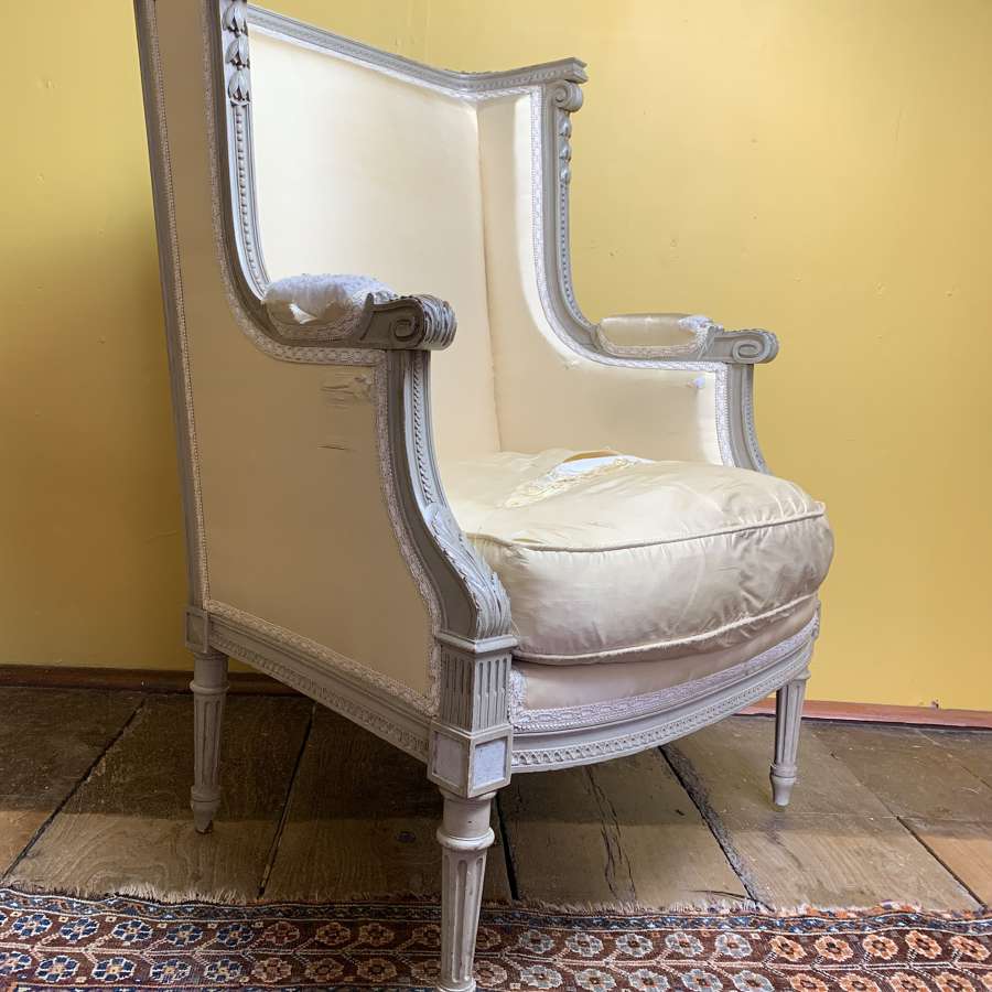 French Louis XVI Style Wing Armchair in Original Paint