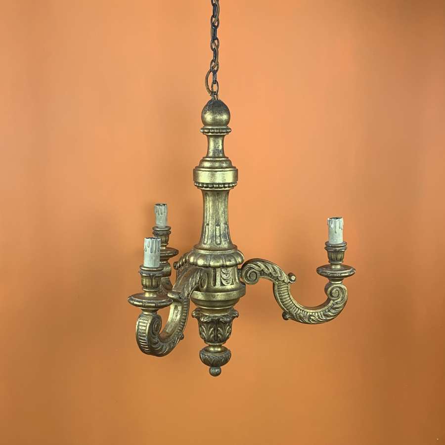 Italian Carved Giltwood Three Branch Chandelier