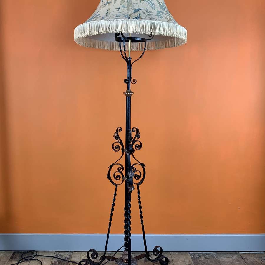 Arts & Crafts Wrought Iron & Brass Standard Lamp