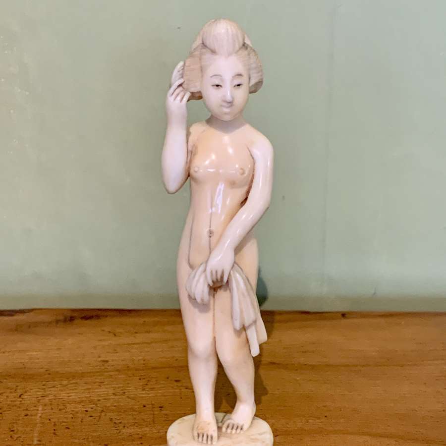 Japanese Meiji Carved Ivory Figure of a Naked Young Girl