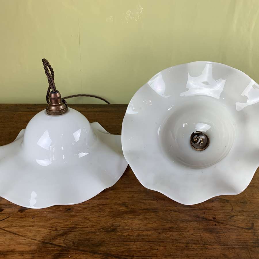Pair of Vintage French Opaline Glass Pendant Lights