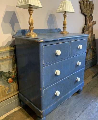 Victorian Blue Painted Pine Chest of Drawers