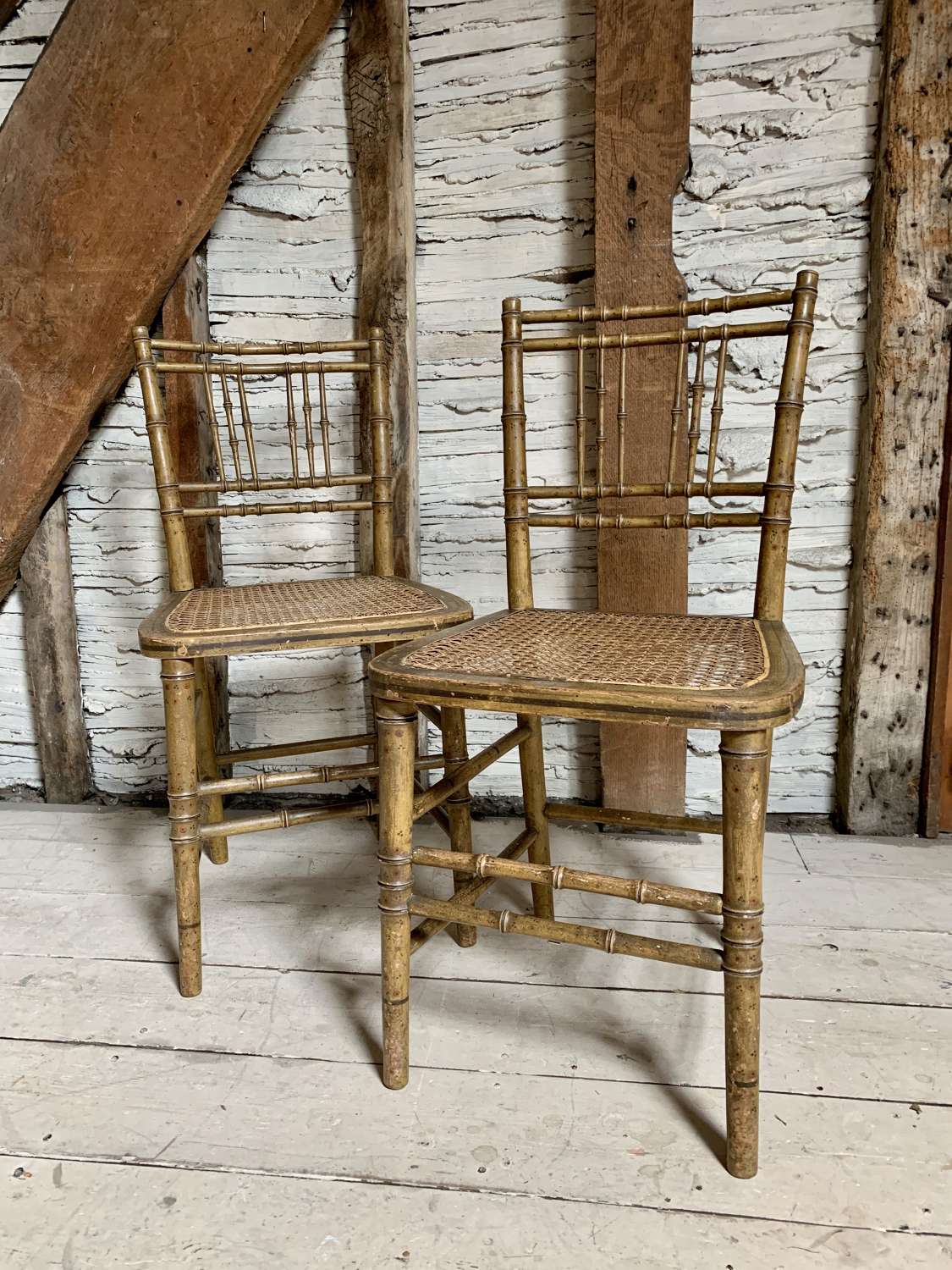 Pair of Regency Faux Bamboo Chairs in Original Paint