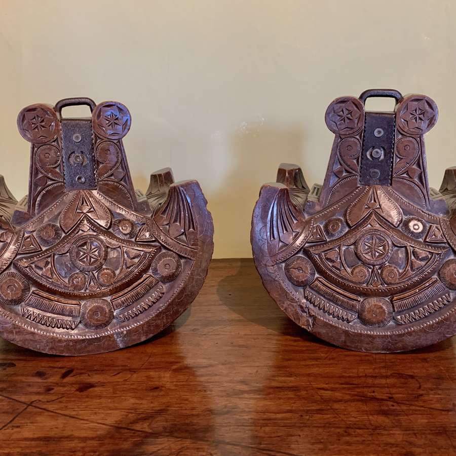 Superb Pair of Mapuche Carved Wood Stirrups