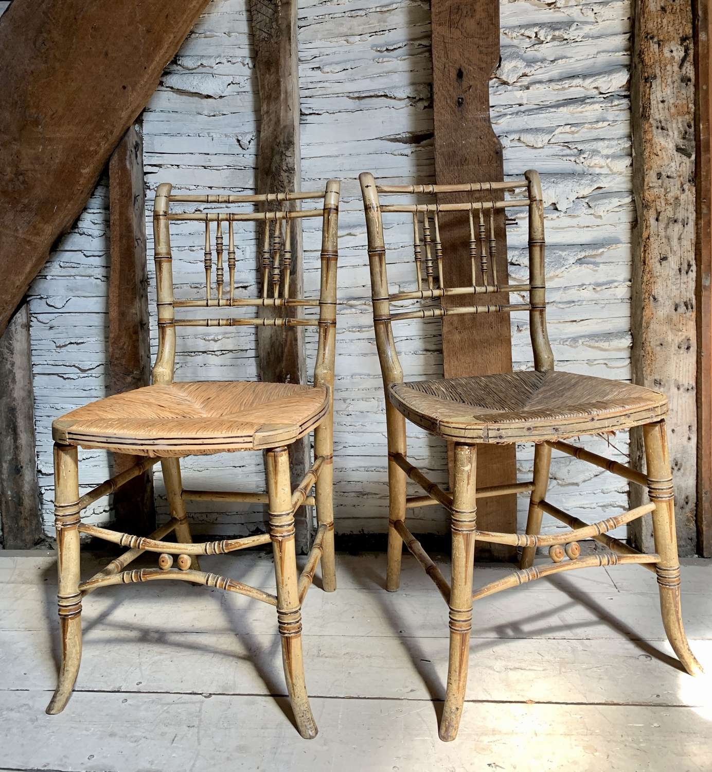 Pair of Regency Faux Bamboo Side Chairs in Original Paint