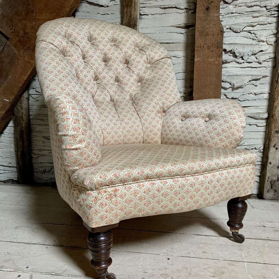 Antique Button Back Upholstered Armchair