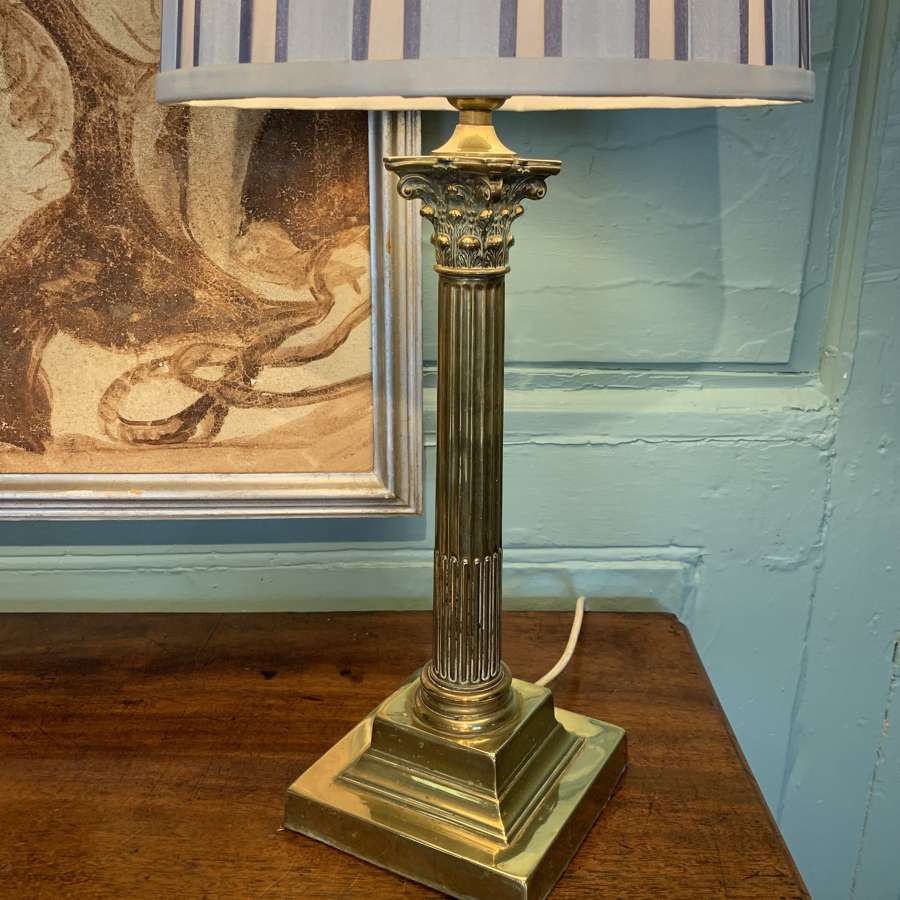 Antique Edwardian Brass Corinthian Column Table Lamp