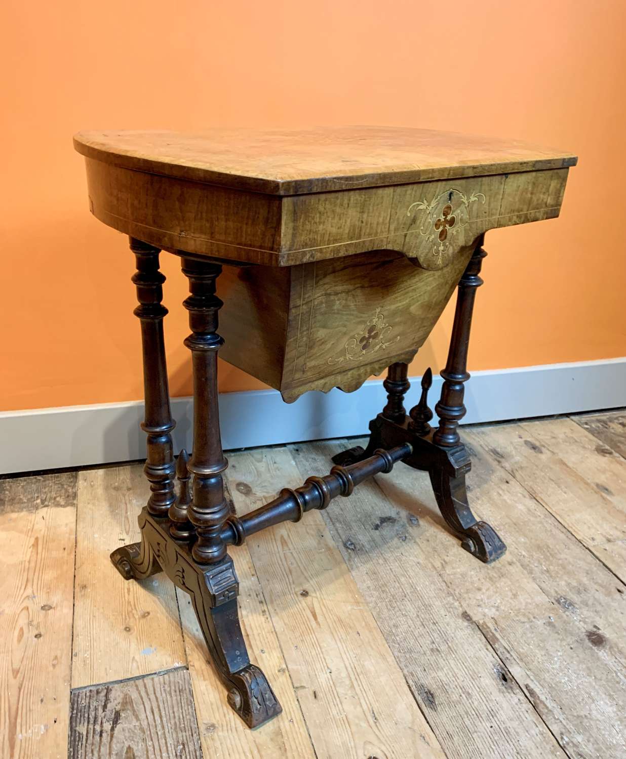Victorian Inlaid Walnut Sewing Table