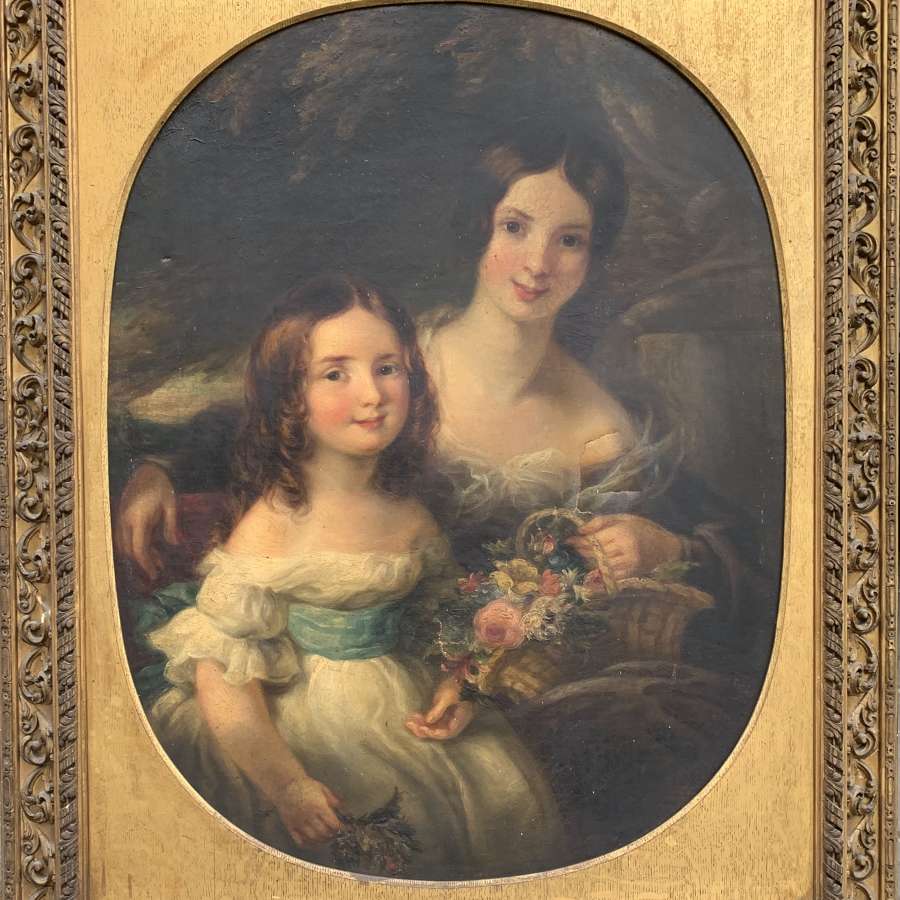 English School, circa 1860, Portrait of Two Sisters, Oil on Canvas