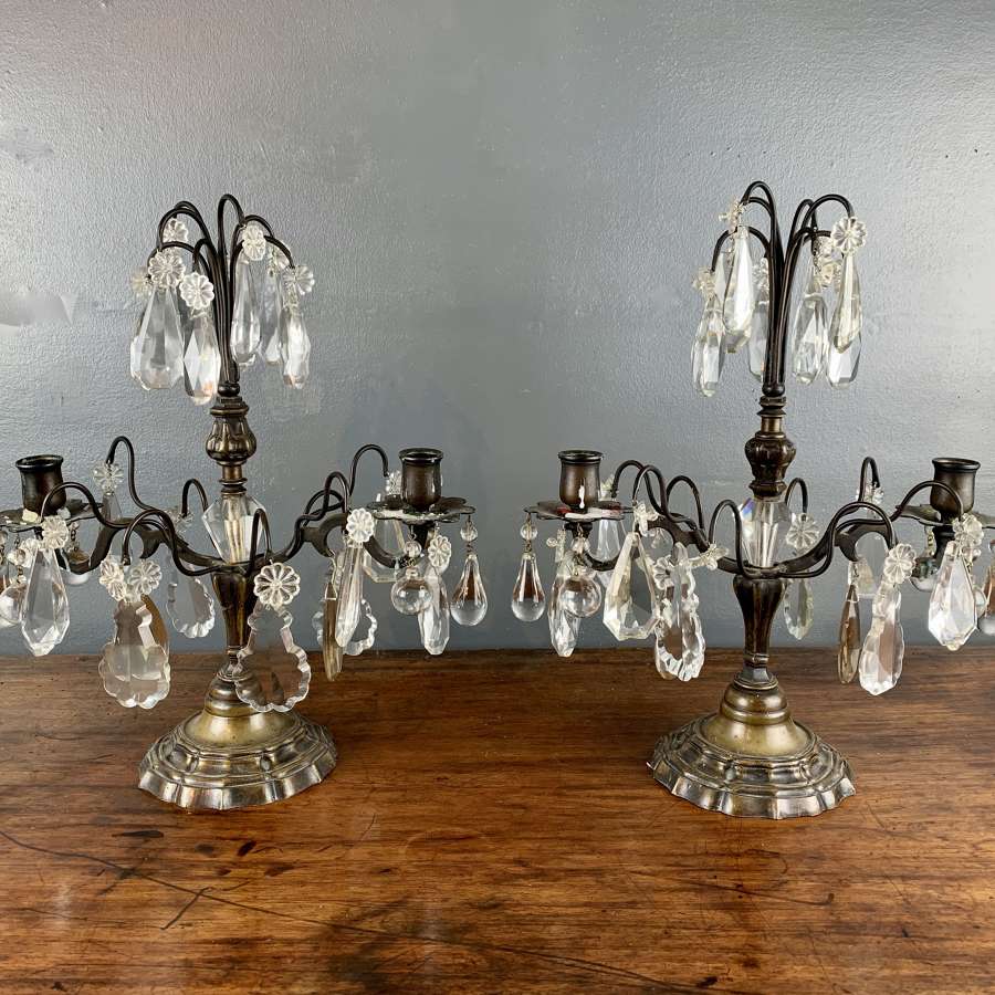 Pair of French Cut Glass Lustre Table Candelabra