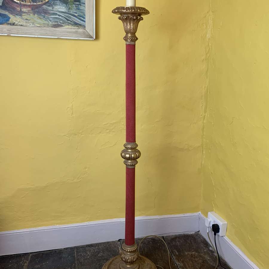 Italian Carved Giltwood & Red Cord Standard Lamp