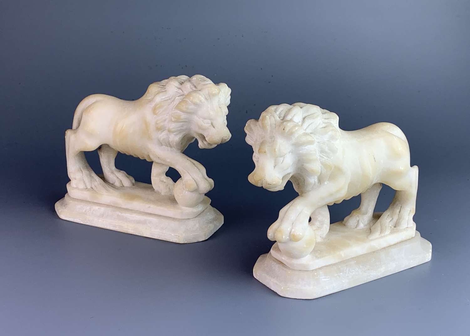 Pair of Grand Tour Carved Alabaster Medici Lions