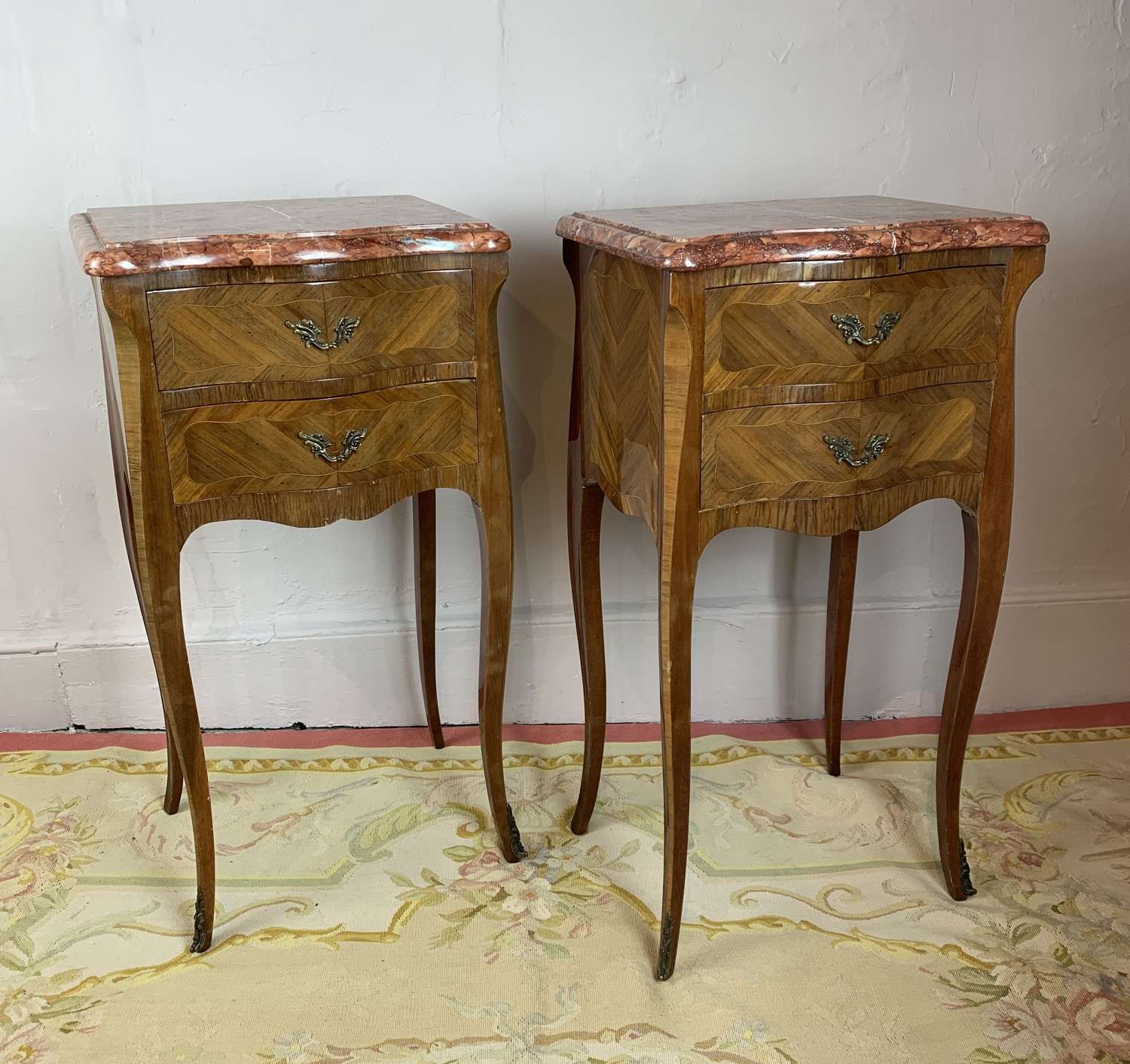 Pair of French Parquetry Bedside Chests in Louis XVI Style