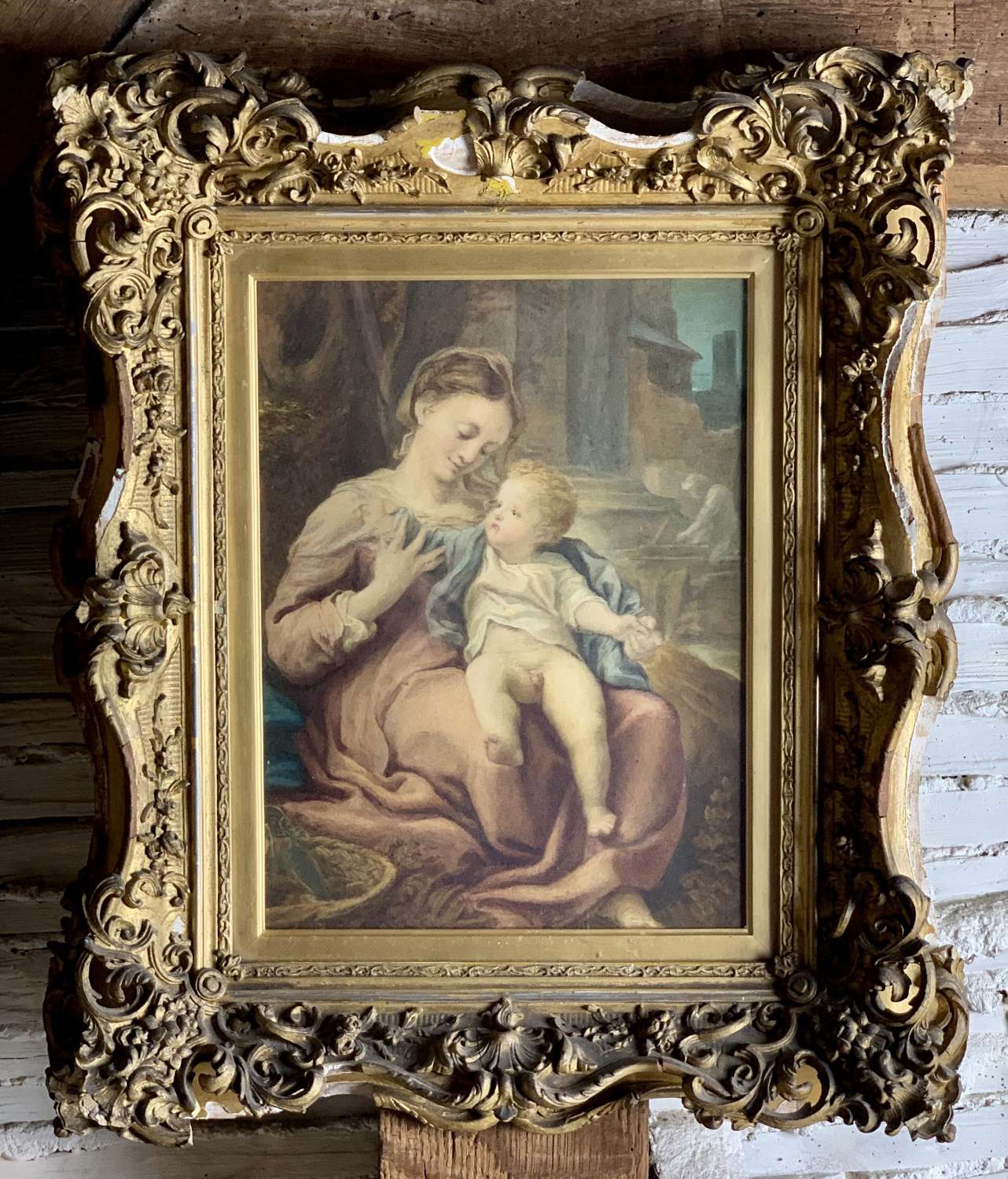 Italian School Madonna & Child after Corregio Watercolour