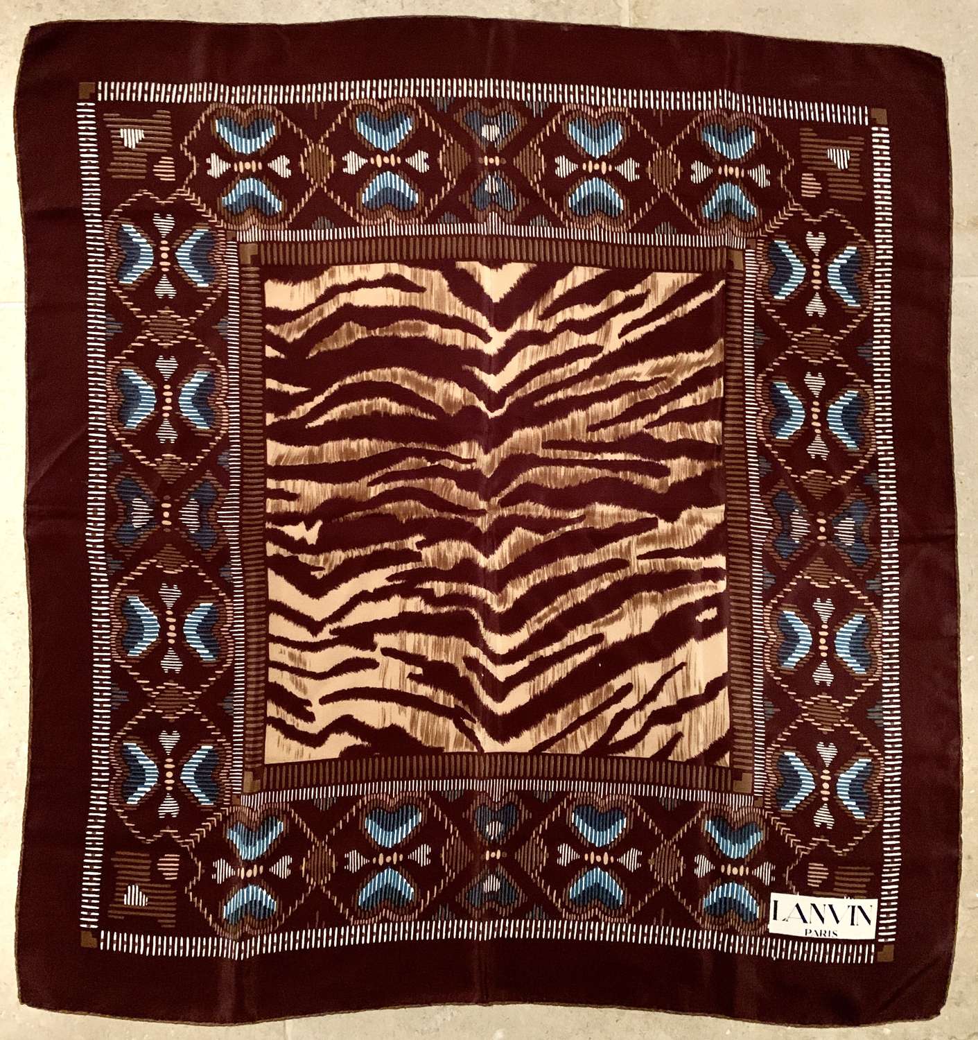 Vintage 1970's Lanvin Brown Silk Scarf