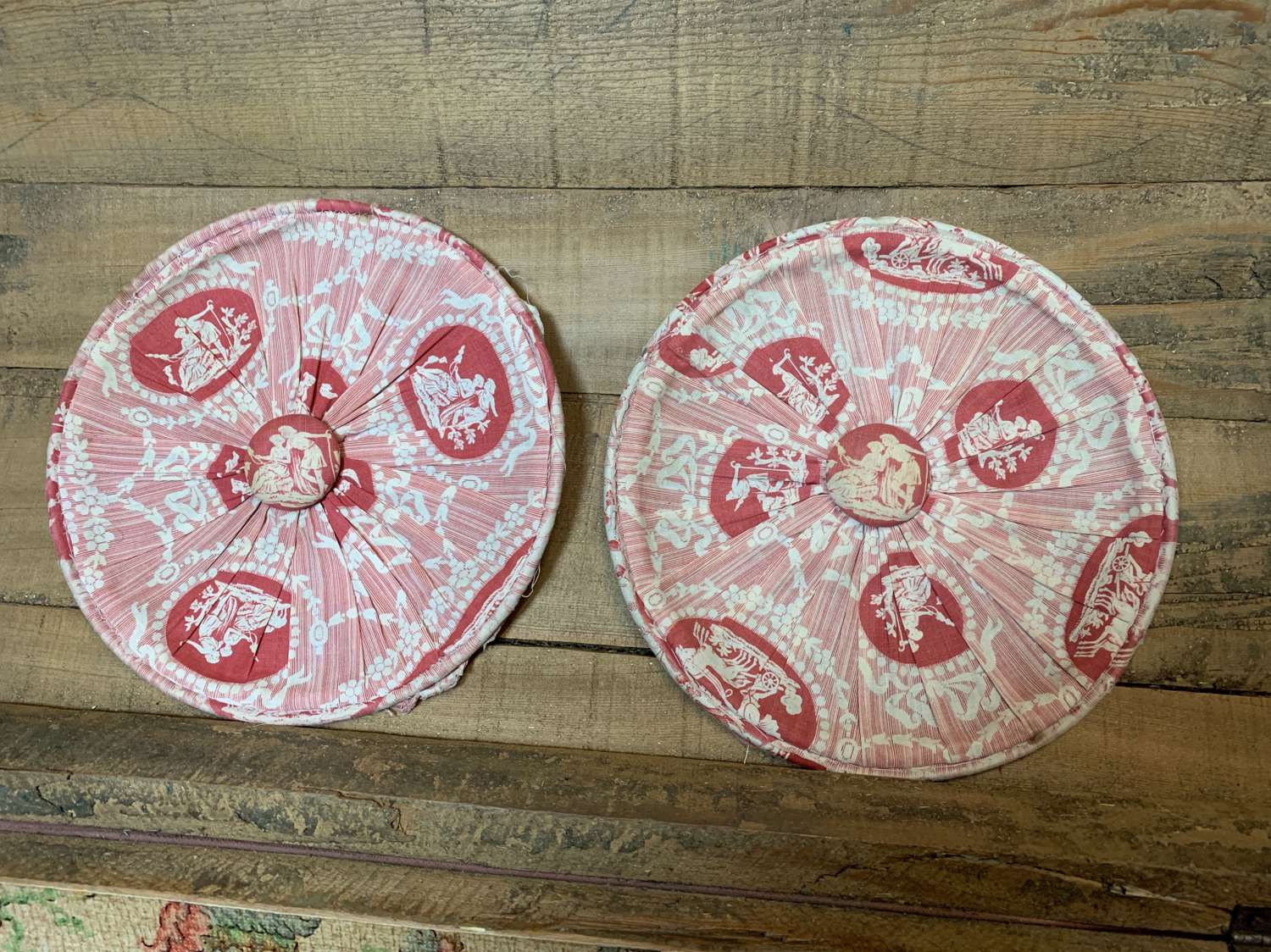 Pair of 19th Century French Toile de Jouy Bolster Ends