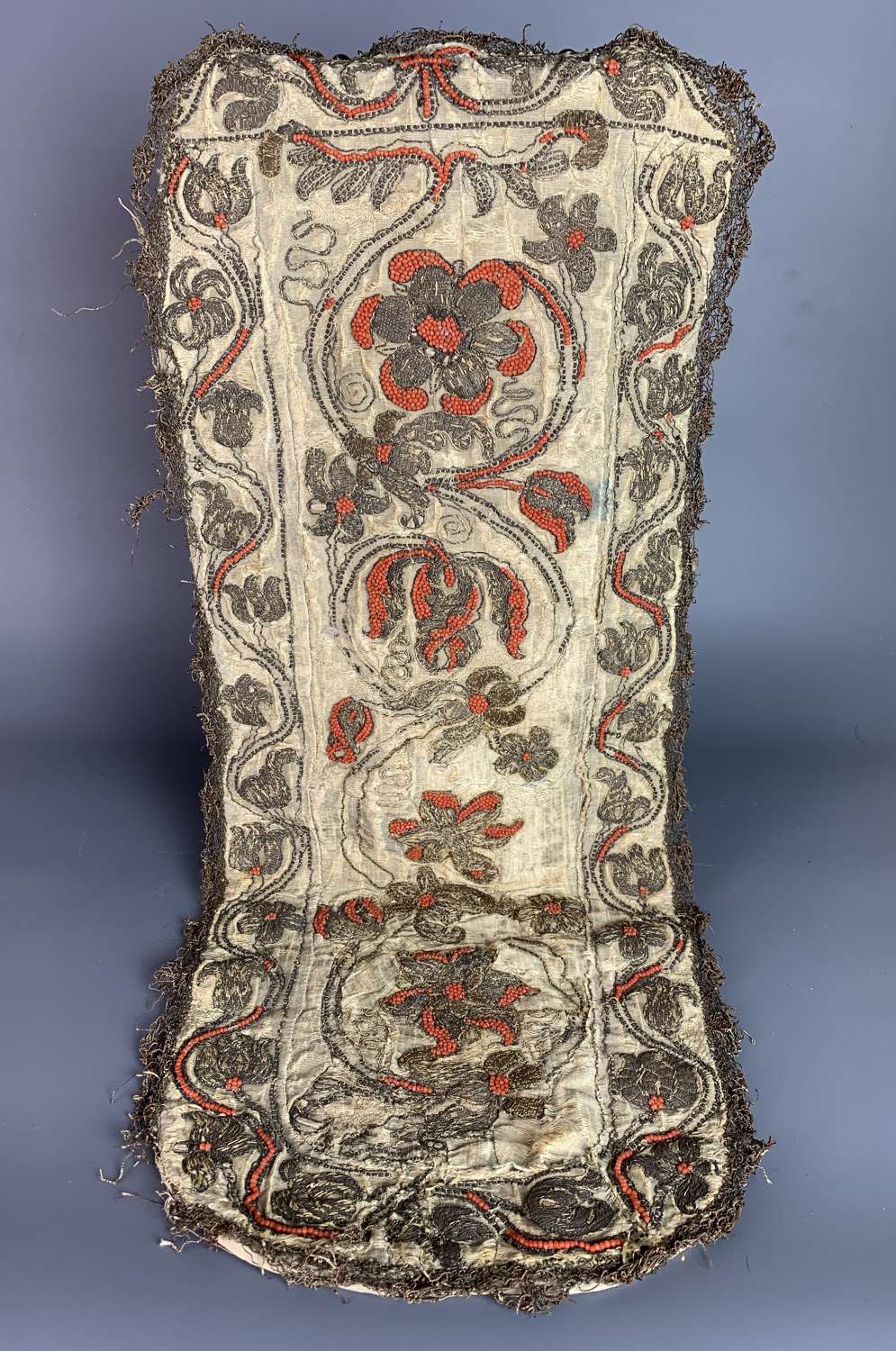 Charles II Embroidered Bullion Thread & Coral Beaded Panel