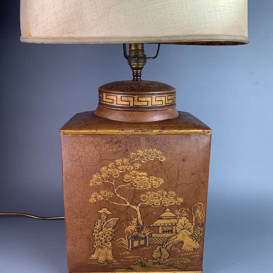 Vintage Toleware Chinoiserie Tea Canister Lamp