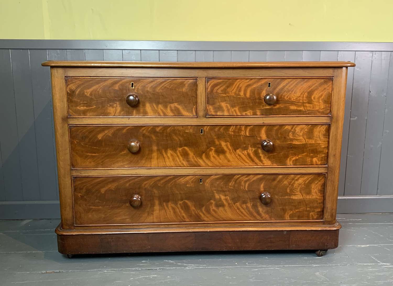 Victorian Figured Mahogany Low Chest of Drawers