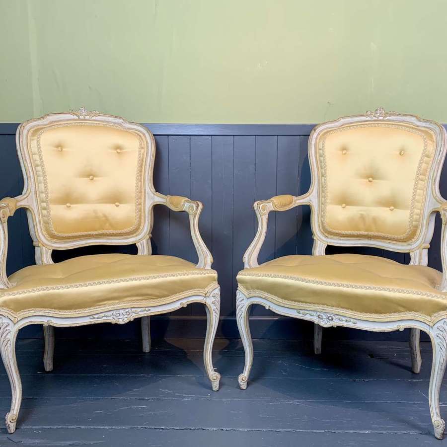 Pair of French Louis XV Revival Painted Fauteuils