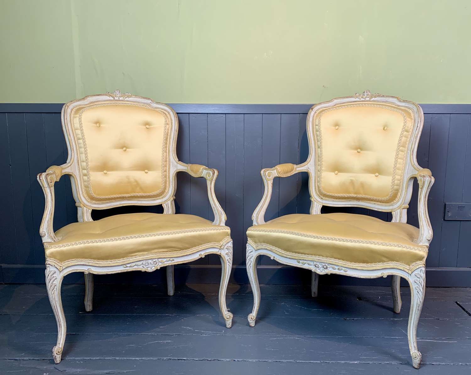 Pair of French Louis XV Revival Painted Fauteuils