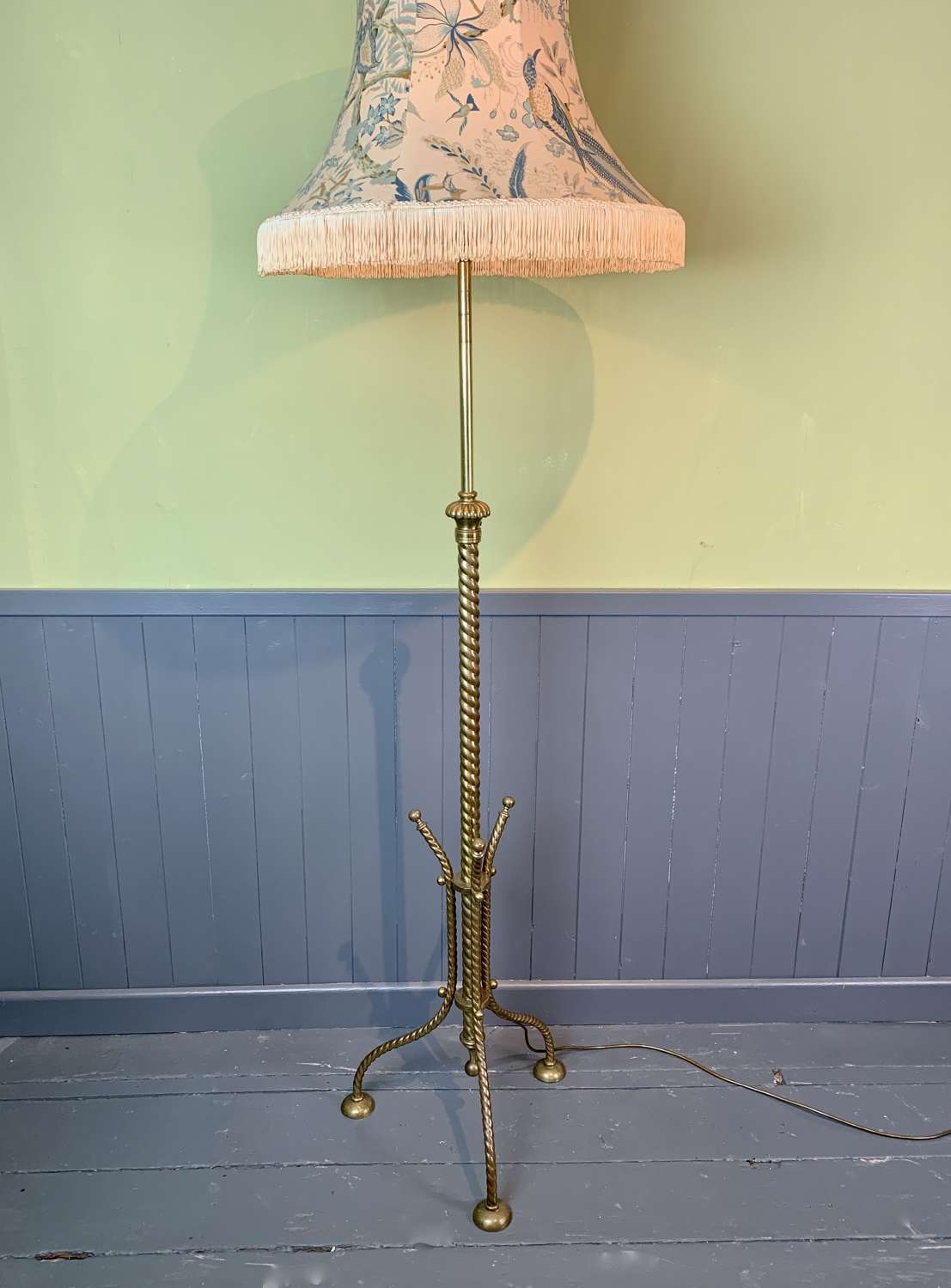Antique Brass Barley Twist Floor Lamp of Unusual Design