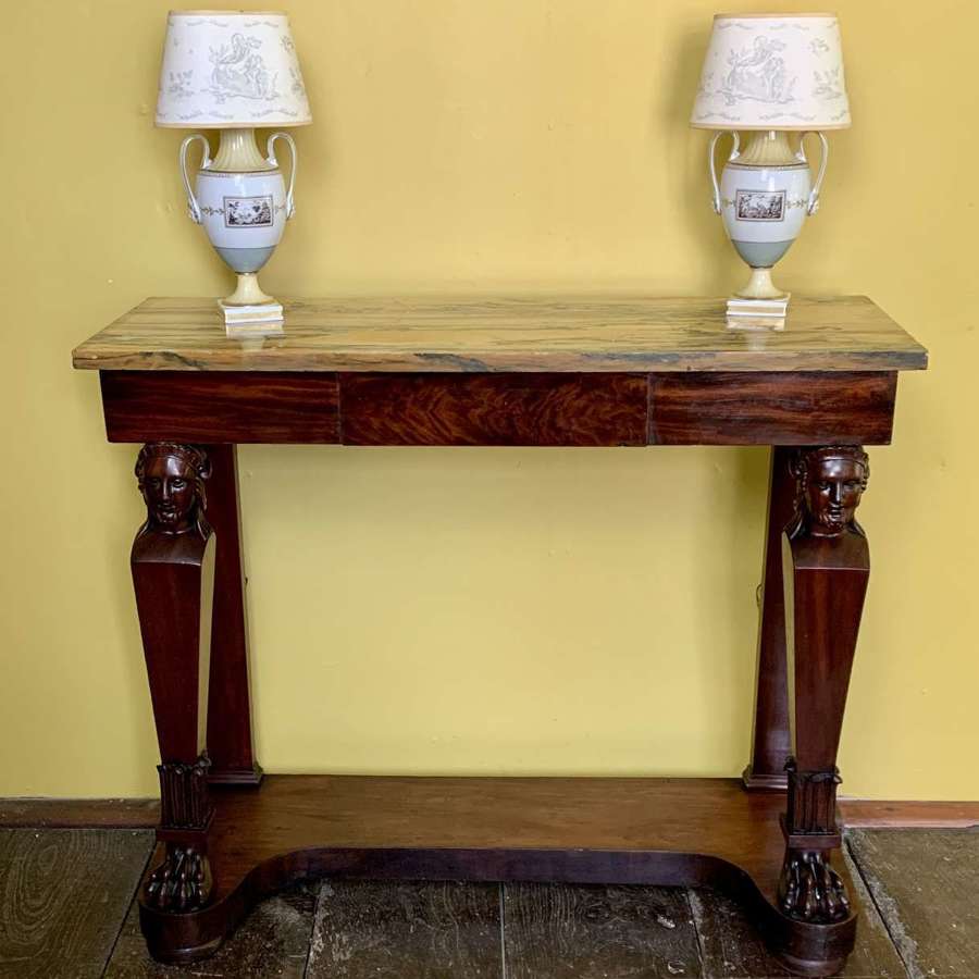 French Second Empire Mahogany Marble Top Console Table