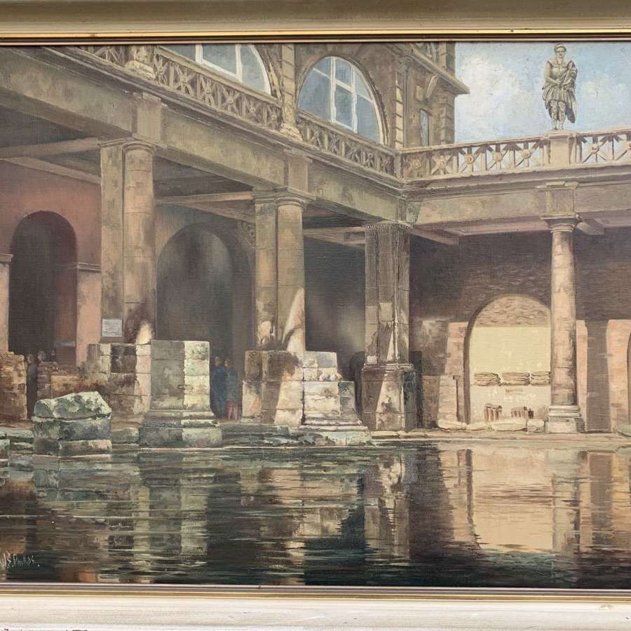 The Roman Baths, Bath, Oil on Canvas signed W.S. Phillips