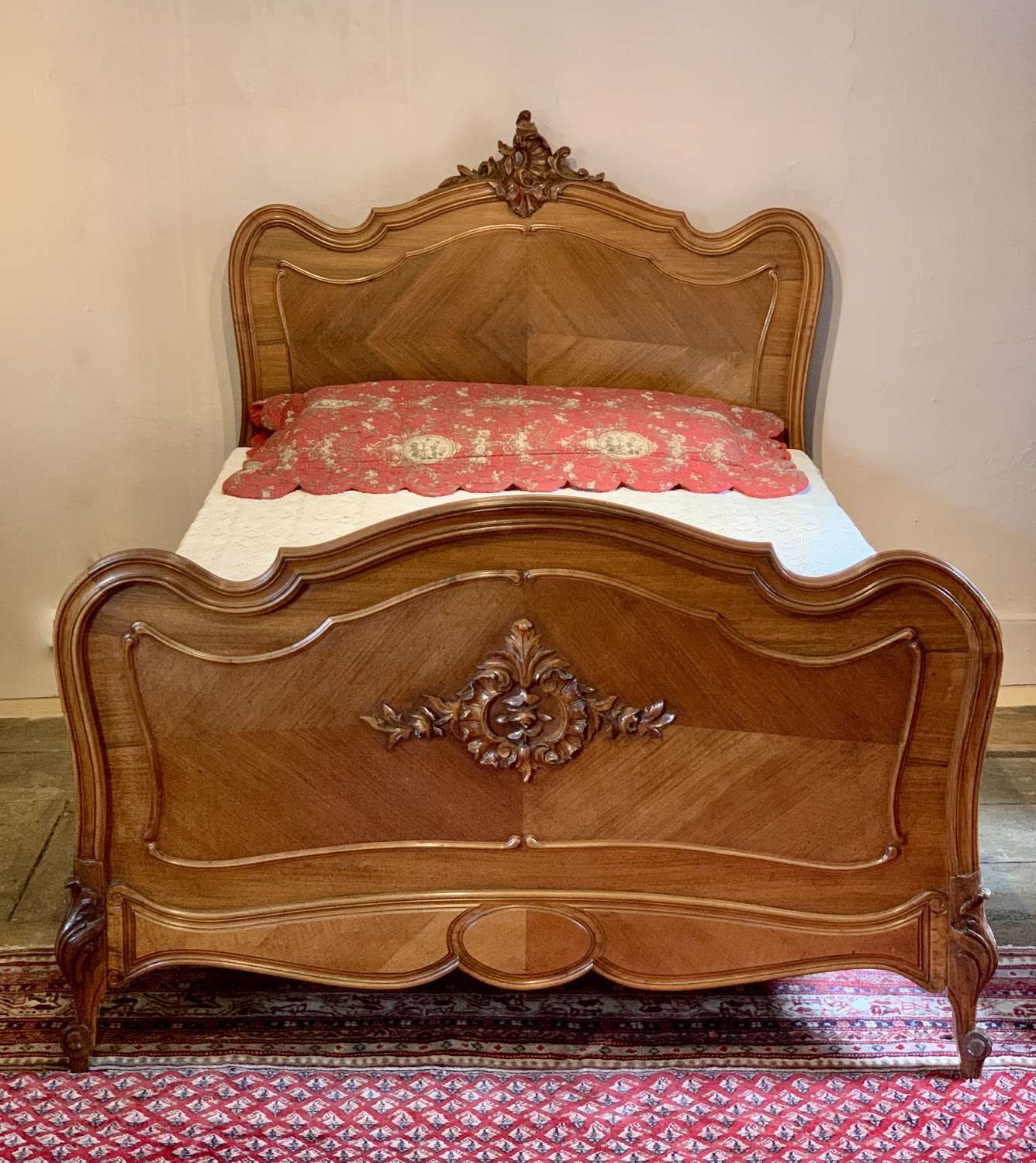 Antique French Louis XV Rococo Revival Walnut Double Bed