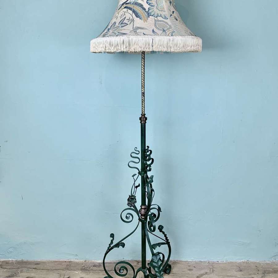 Victorian Painted Wrought Iron & Brass Standard Lamp
