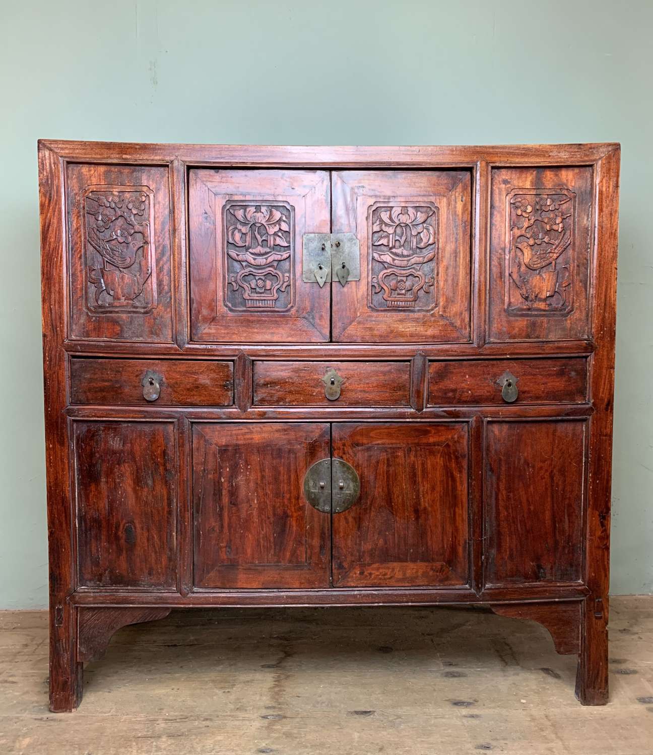 Antique Chinese Carved Elm Wedding Chest
