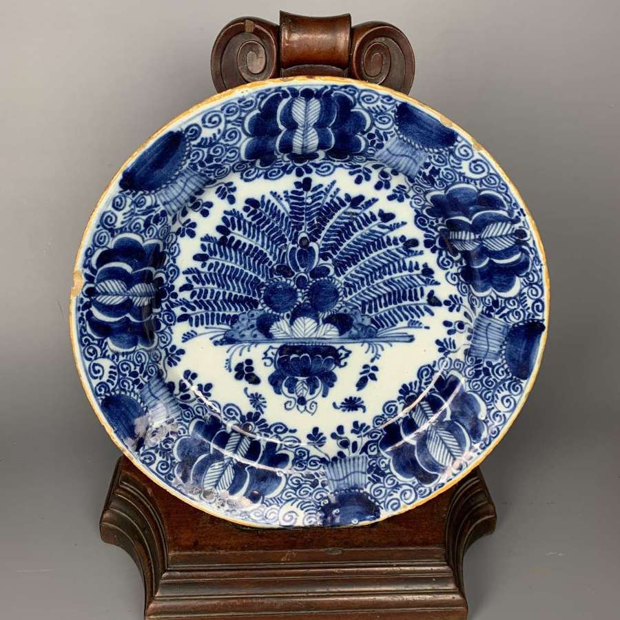 18th Century Delft Blue & White Peacock Charger