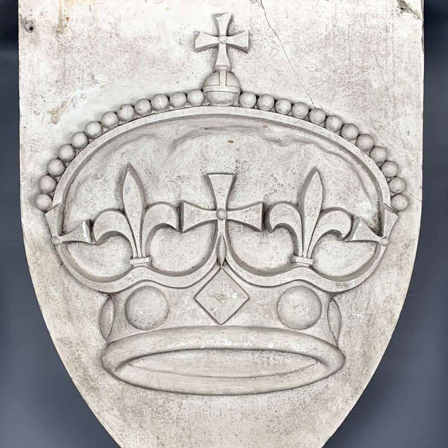 Large Architectural Shield Shaped Plaster Plaque of a Crown
