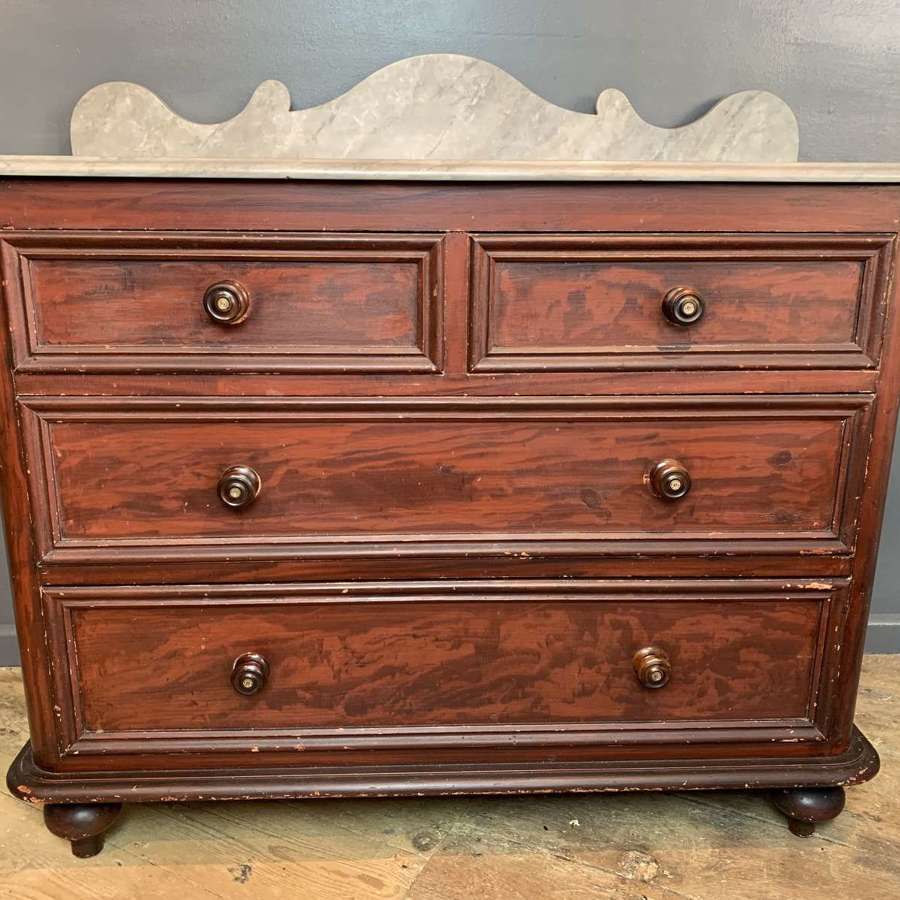 Victorian Grained Pine & Faux Bois Chest of Drawers