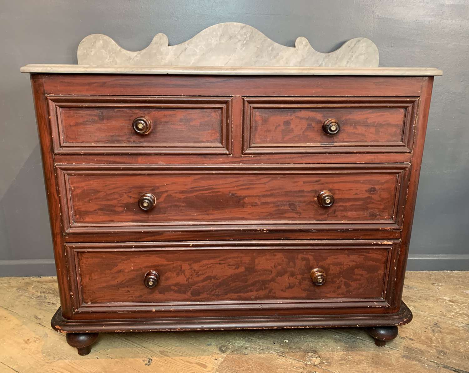 Victorian Grained Pine & Faux Bois Chest of Drawers