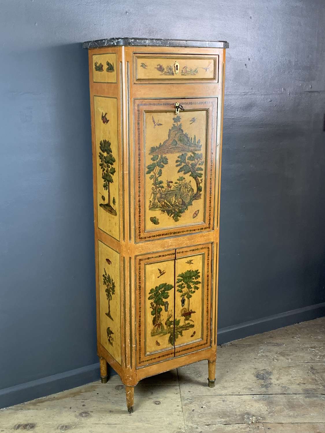 French early 19th Century Lacquered Decoupage Secretaire