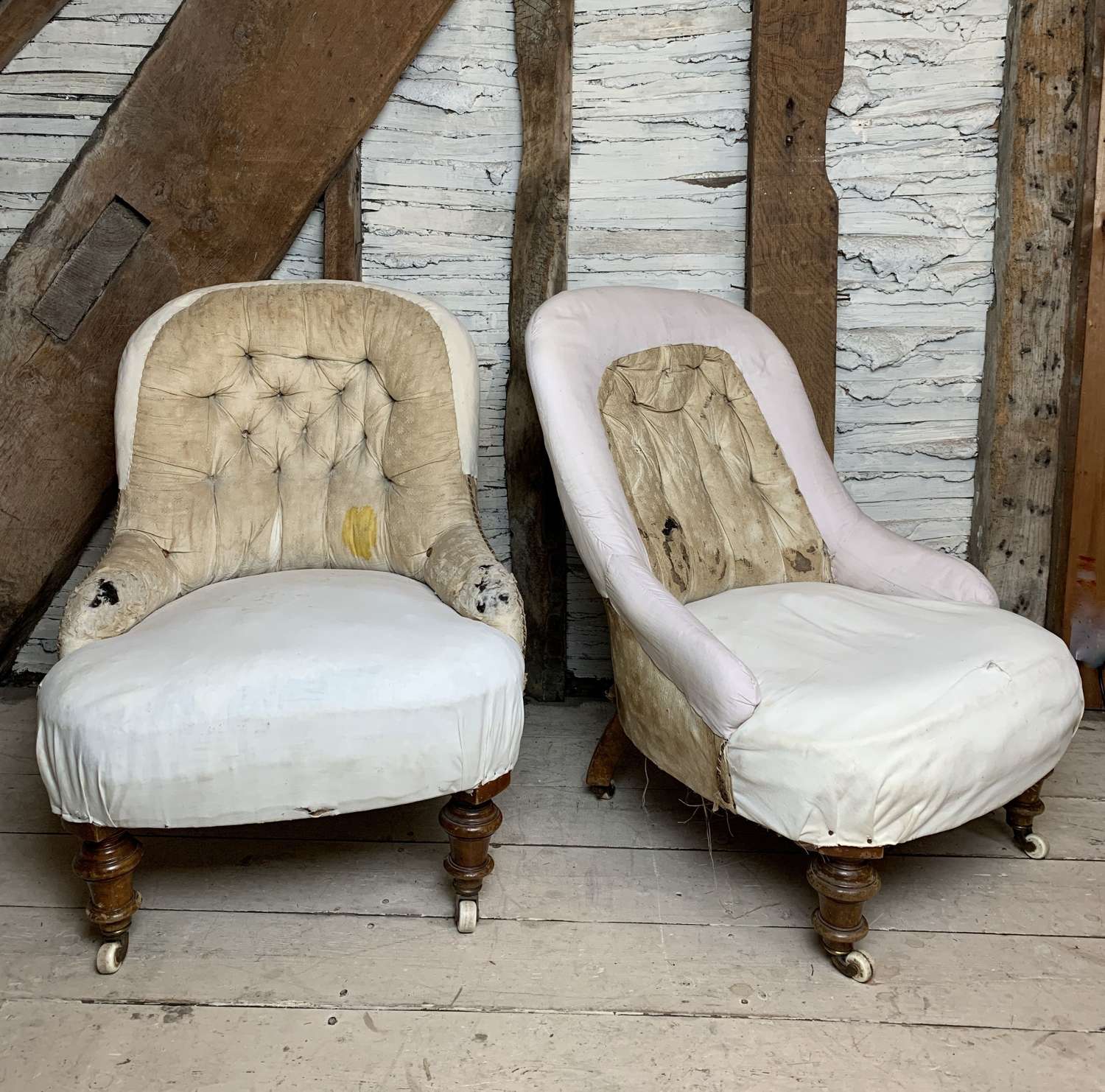 Pair of Victorian Button Back Chairs for Re-upholstery